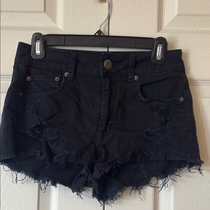 American Eagle Women's Black Distressed Denim Shorts